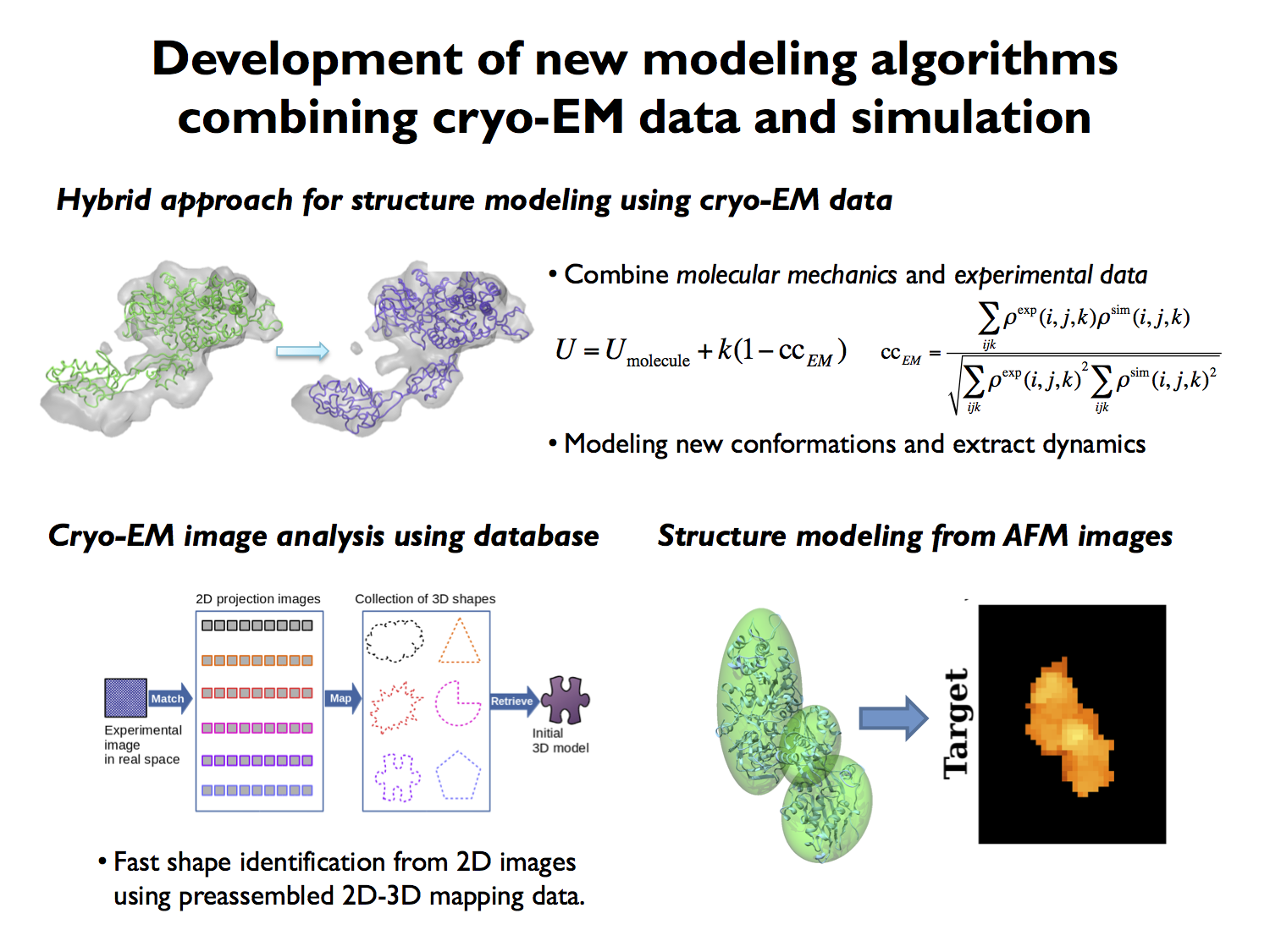 Development of new modeling algorithms combining cryo-EM data and simulation